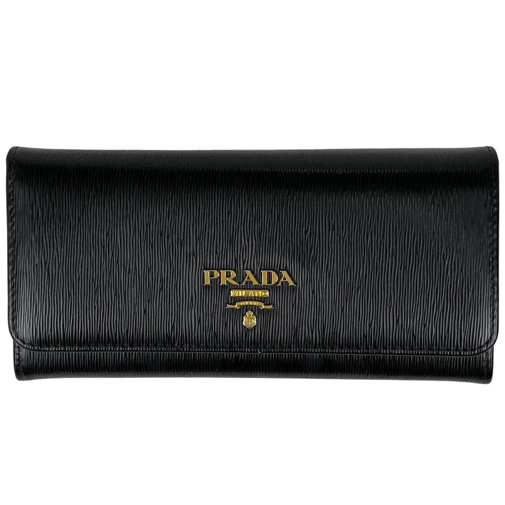 Prada Long Wallet Bi fold Pass Case Wallet Leather Nero Black